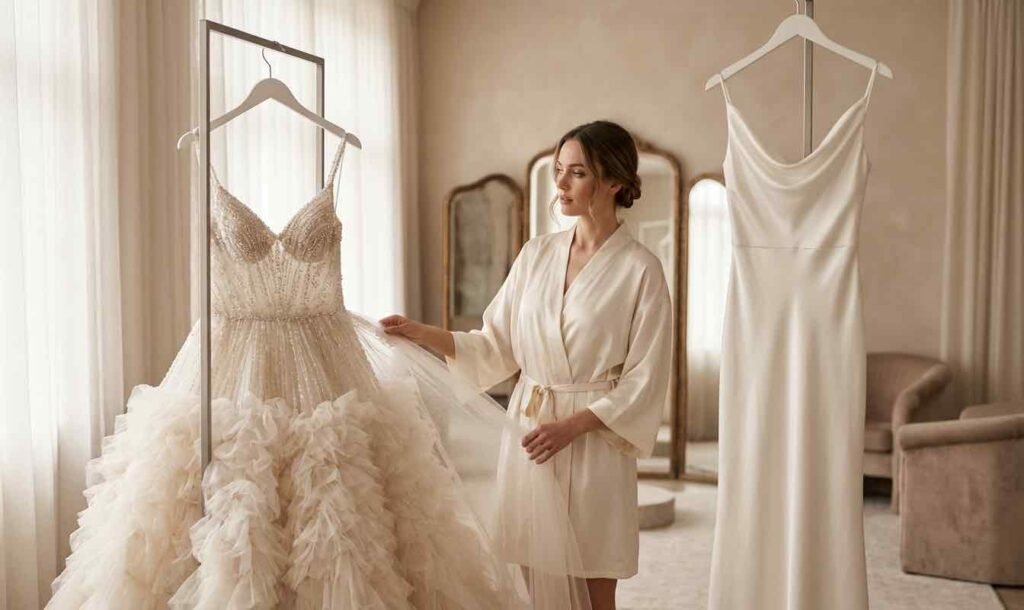 Noiva escolhendo seu vestido de noiva