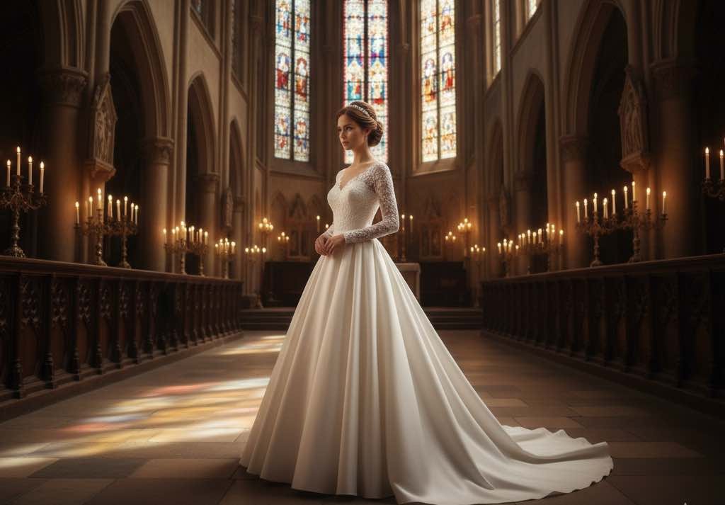 Noiva vestindo vestido de noiva na igreja