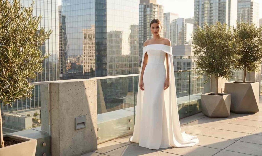 Noiva vestindo vestido de noiva na cidade