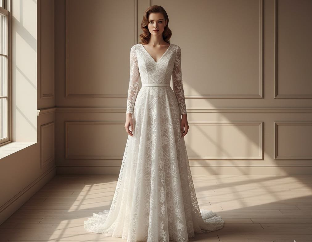 noiva vestindo vestido de noiva vintage